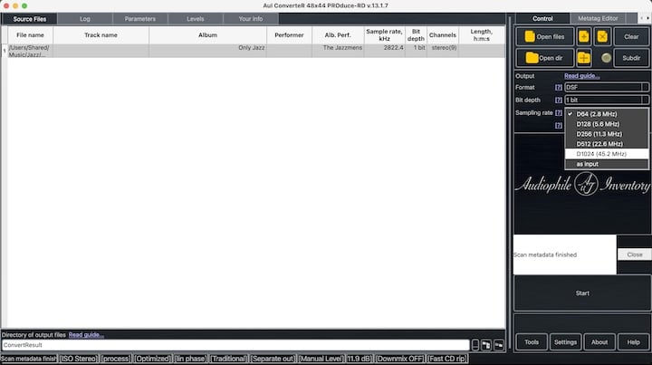 screenshot AuI ConverteR supported DSD file resolutions