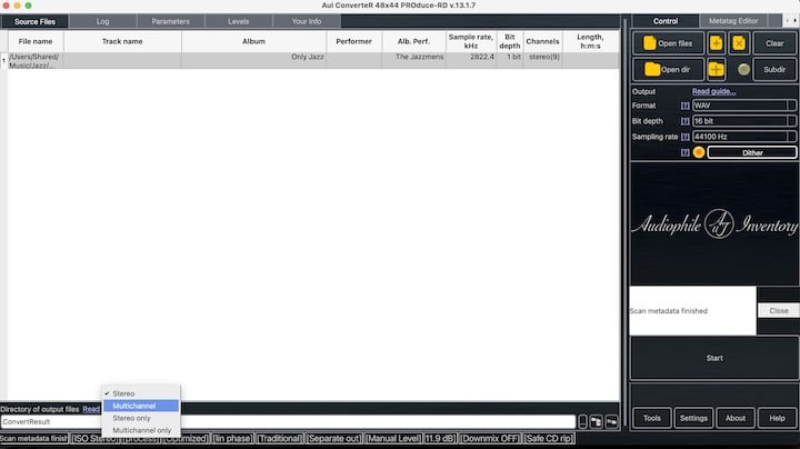 screenshot AuI ConverteR select stereo/multichannel extraction SACD ISO