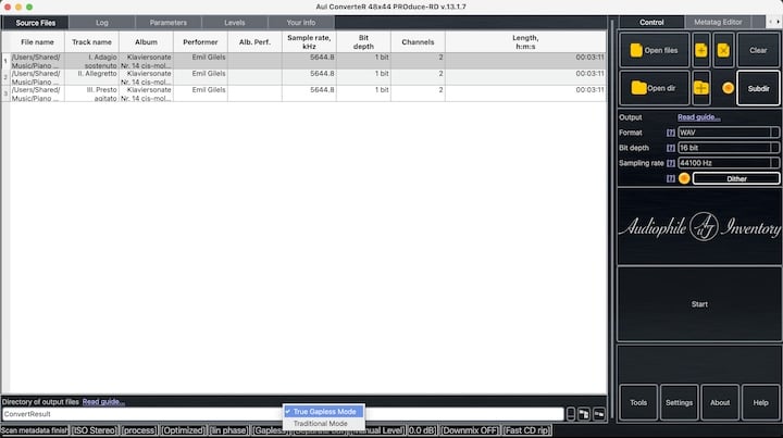 screenshot AuI ConverteR True Gapless Conversion